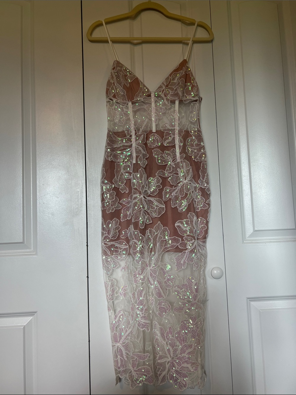 Fleur du Mal Ivory Floral Iridescent Sequin Midi Slip Dress Size 4 NWT